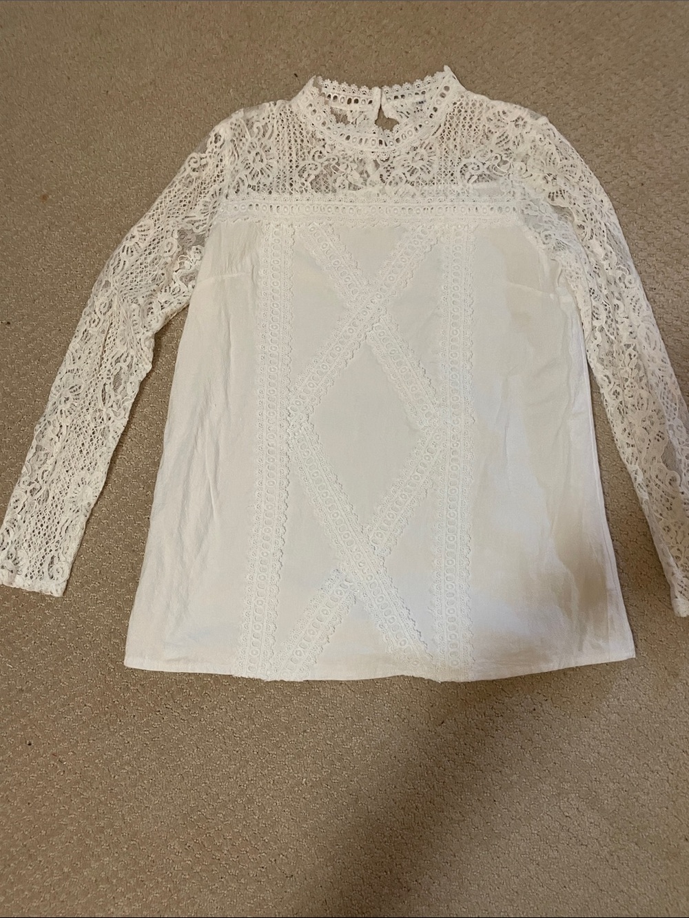 Women's White Lace High-Neck Blouse